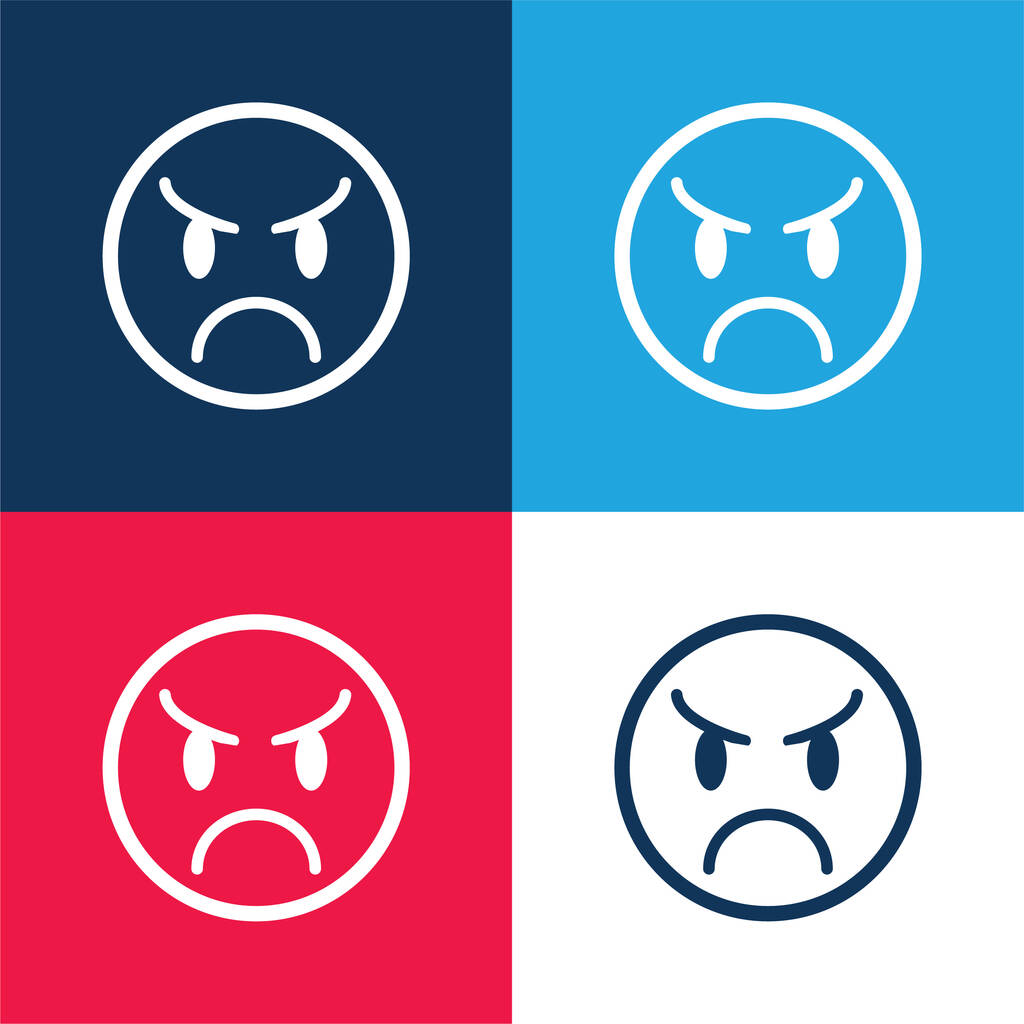 Angry Emoticon Face bleu et rouge quatre couleurs ensemble d'icône minimale - Vecteur, image