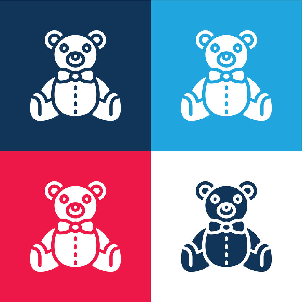 Bear blauw en rood vier kleuren minimale pictogram set - Vector, afbeelding