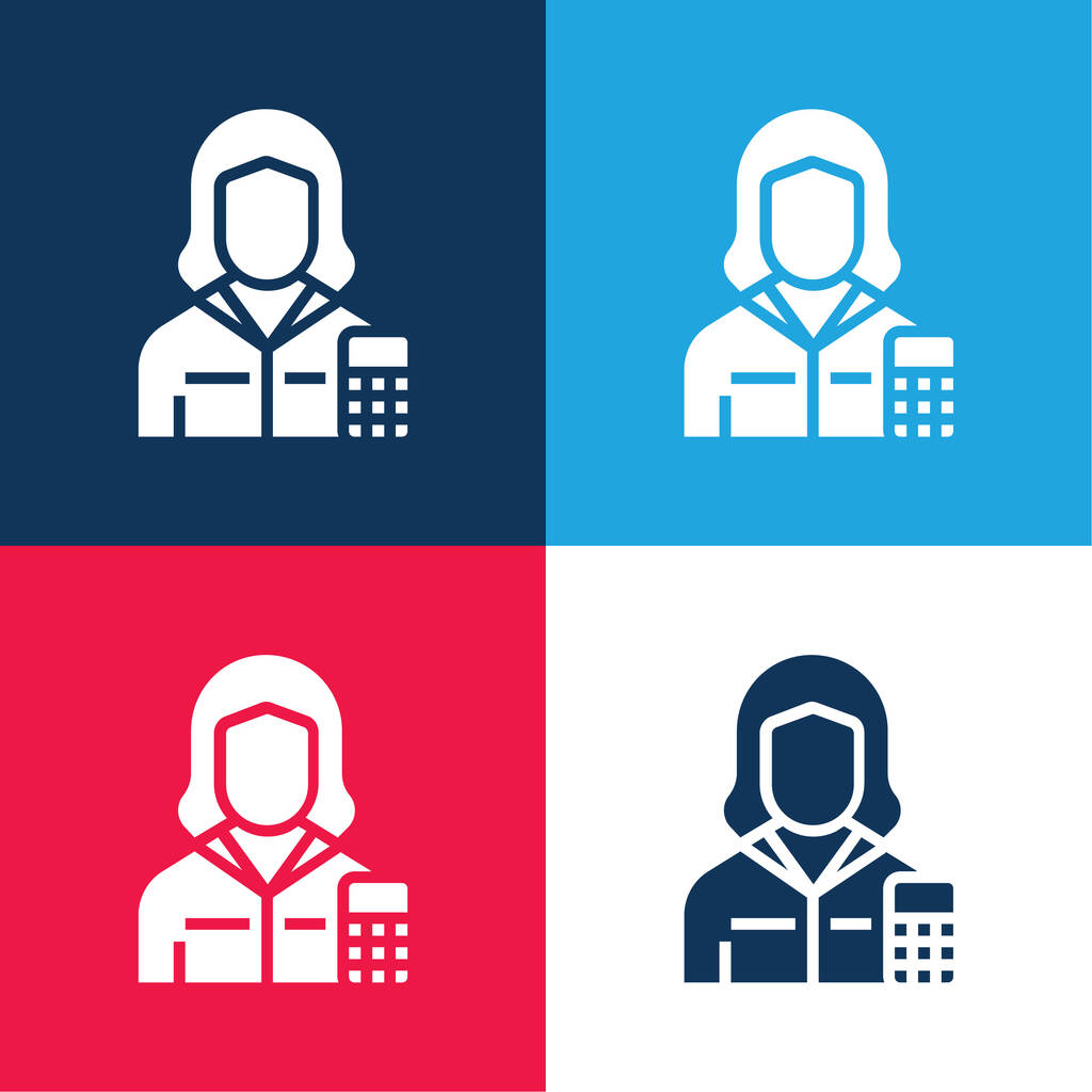 Accountant blue and red four color minimal icon set - Vector, Image