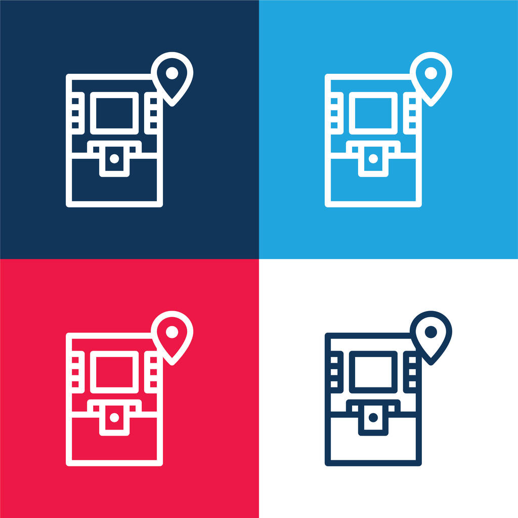 Atm blue and red four color minimal icon set - Vector, Image