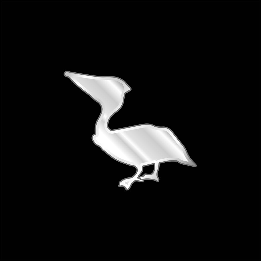 Anhinga Bird Silhouette silver plated metallic icon - Vektör, Görsel