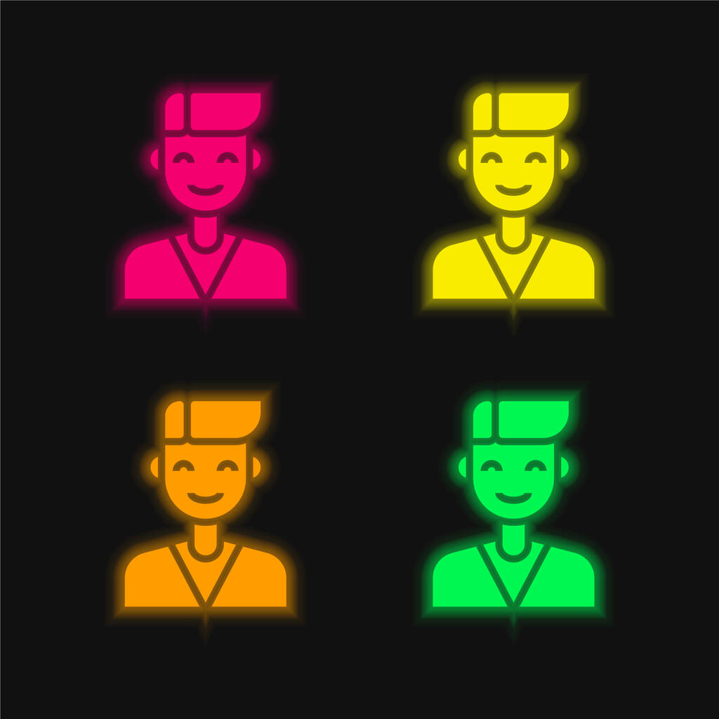 Fiú négy színű izzó neon vektor ikon - Vektor, kép