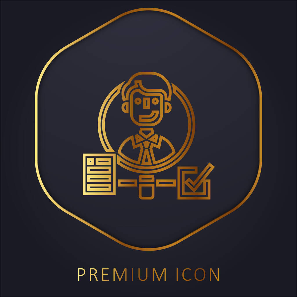 Background Check golden line premium logo or icon - Vector, Image