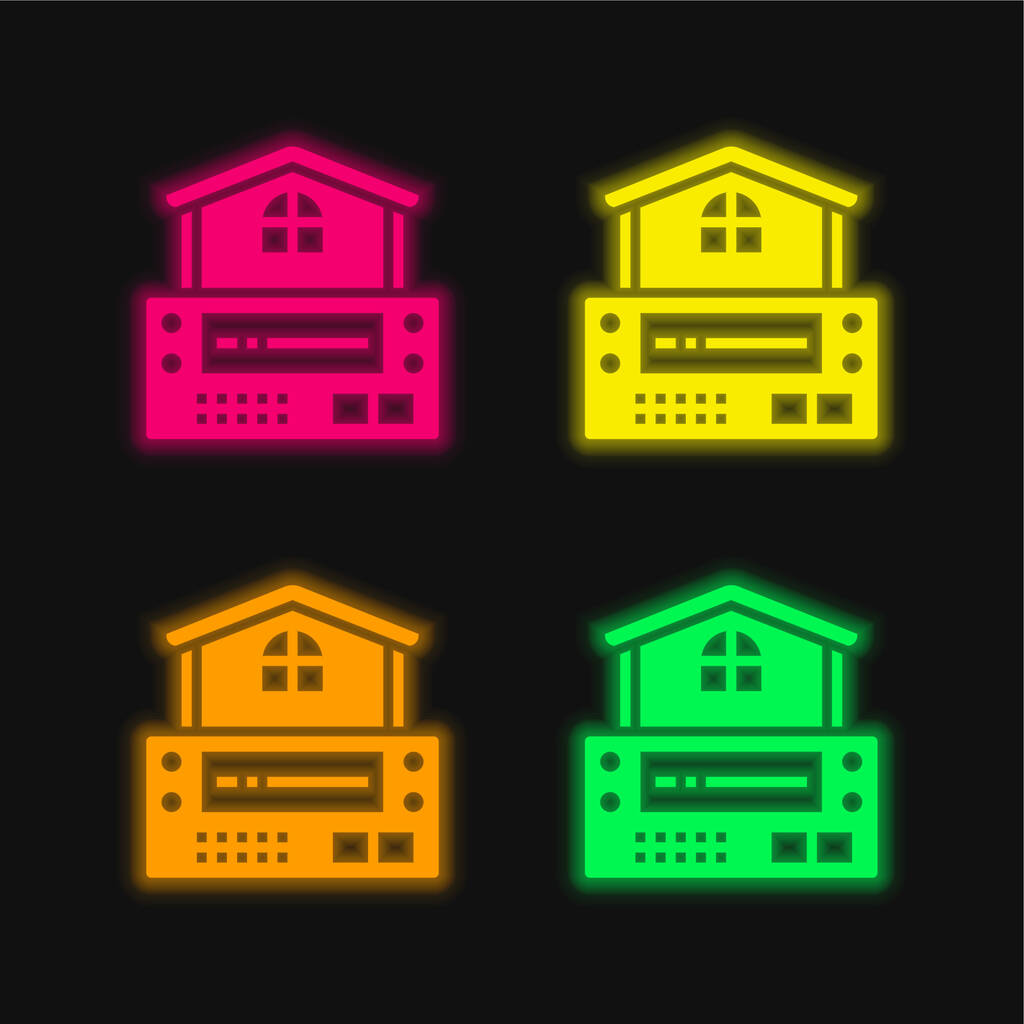 Système d'alarme quatre couleurs brillant icône vectorielle néon - Vecteur, image
