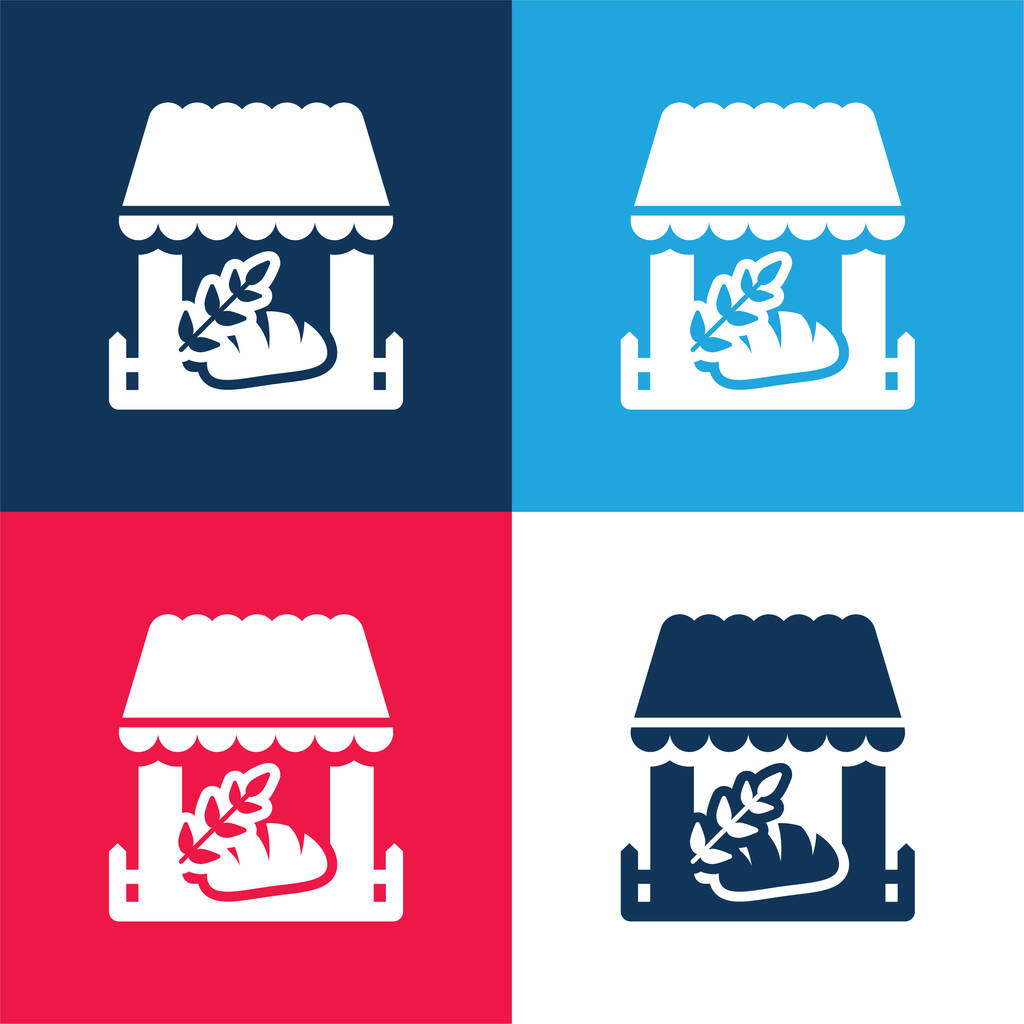 Bäckerei Geschäft blau und rot vier Farben minimales Symbol-Set - Vektor, Bild