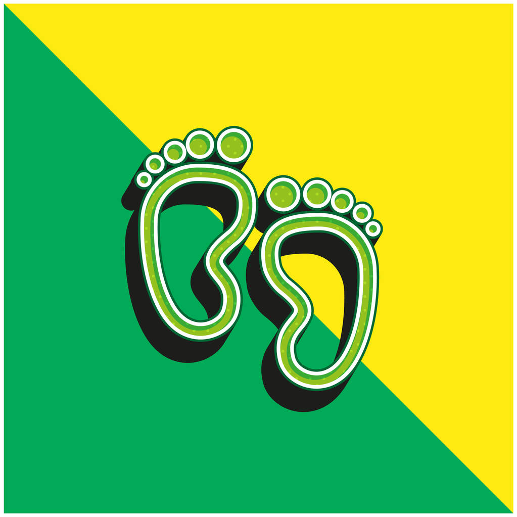 детские следы зеленый и желтый современный 3D логотип векторной иконки - Вектор,изображение