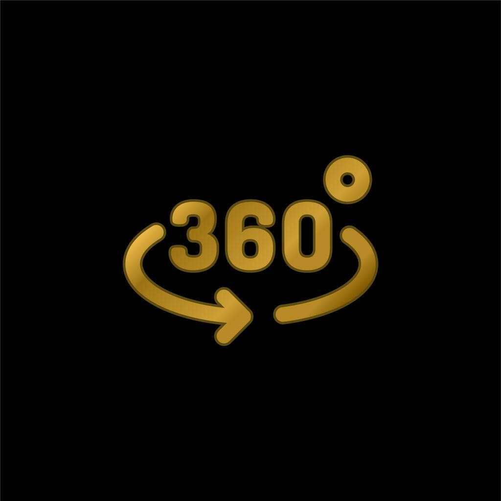 360 grados chapado en oro icono metálico o vector de logotipo - Vector, Imagen