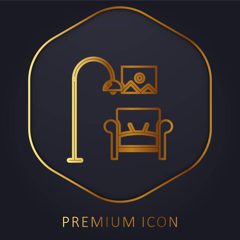 Логотип или иконка золотой линии кресла - Вектор,изображение