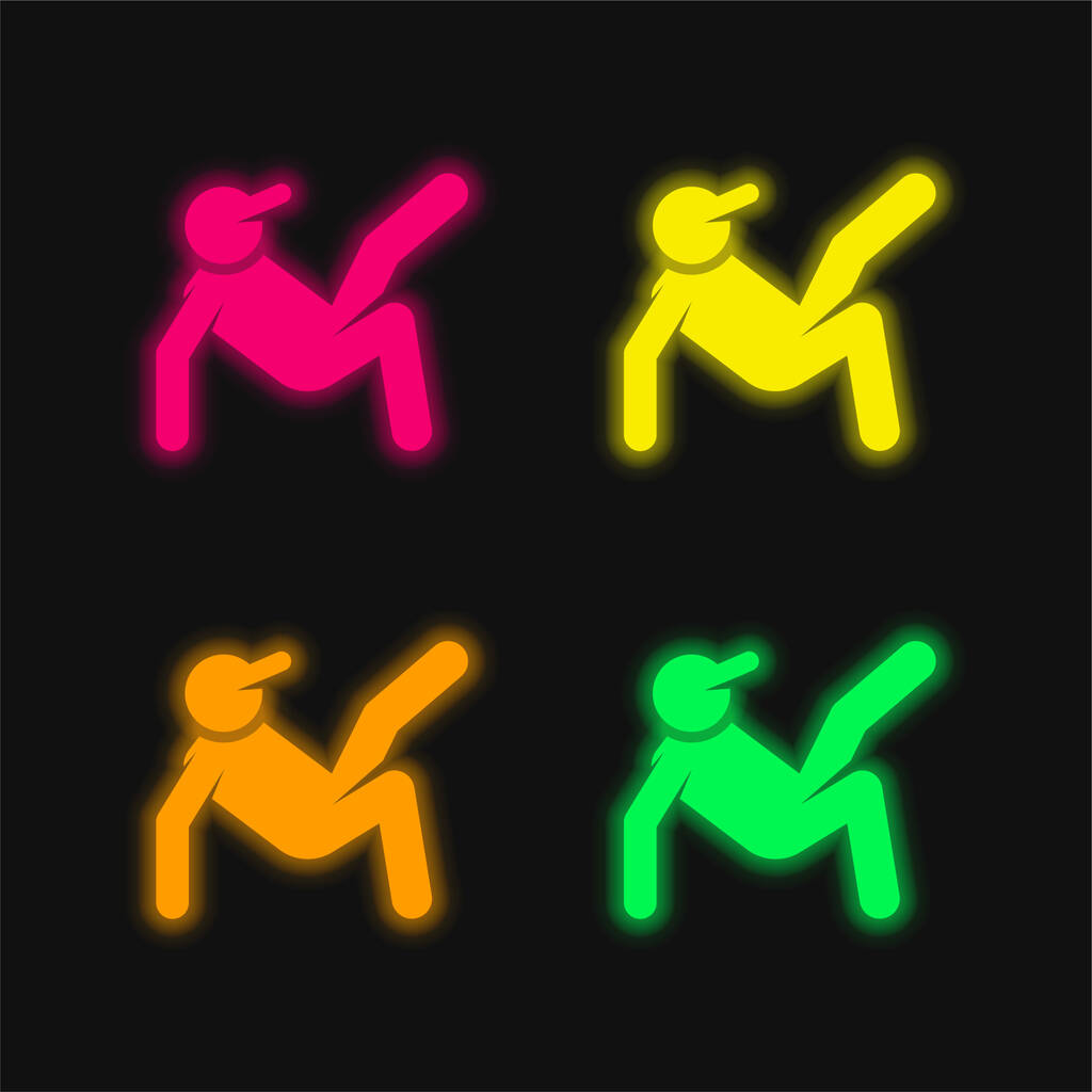 Breakdance quatro cores brilhante ícone vetor de néon - Vetor, Imagem