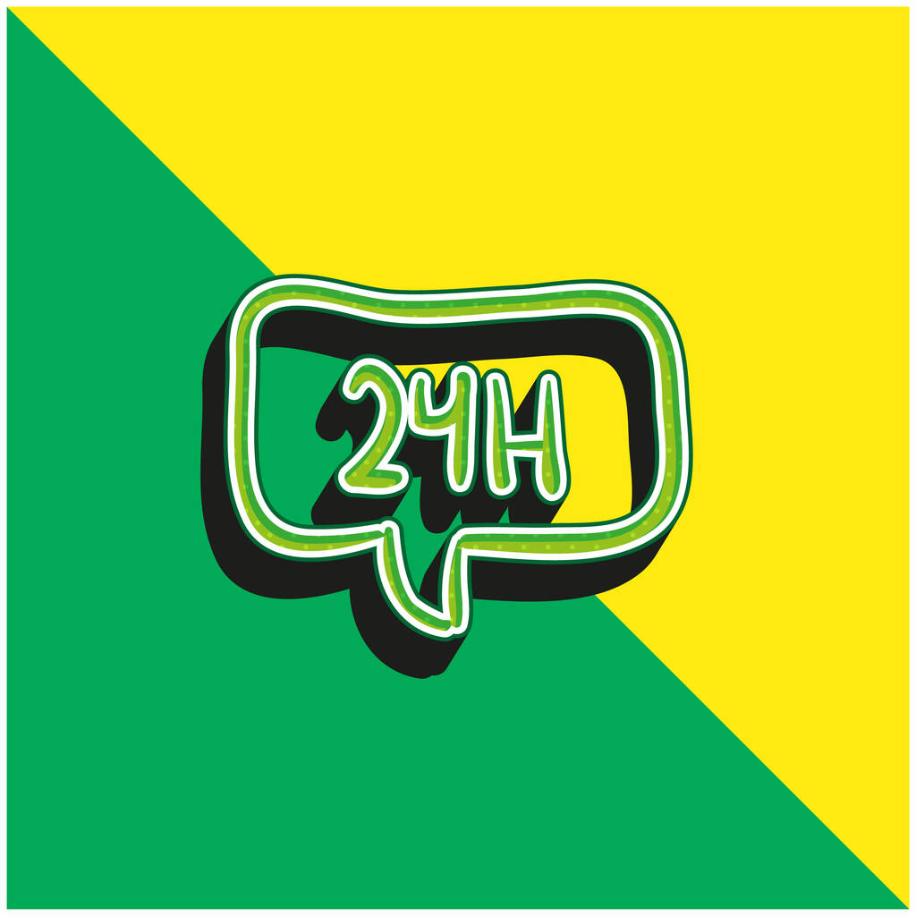 24 óra Beszédbuborék Kézzel rajzolt kereskedelmi Signal Zöld és sárga modern 3D vektor ikon logó - Vektor, kép