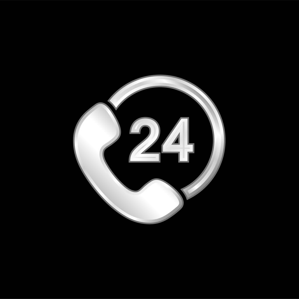 24 Horas Llamadas plateado icono metálico - Vector, Imagen
