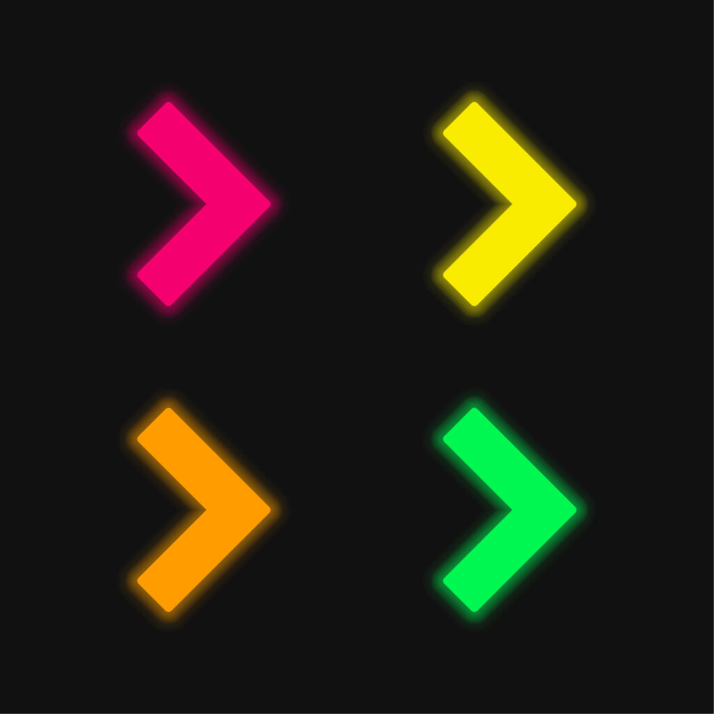 Šipka úhel směřující doprava čtyři barvy zářící neonový vektor ikona - Vektor, obrázek