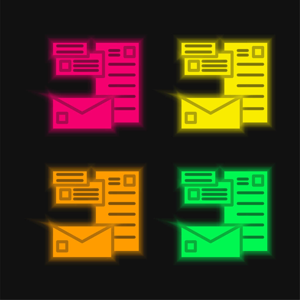 Marcação de quatro cores brilhante ícone vetor de néon - Vetor, Imagem