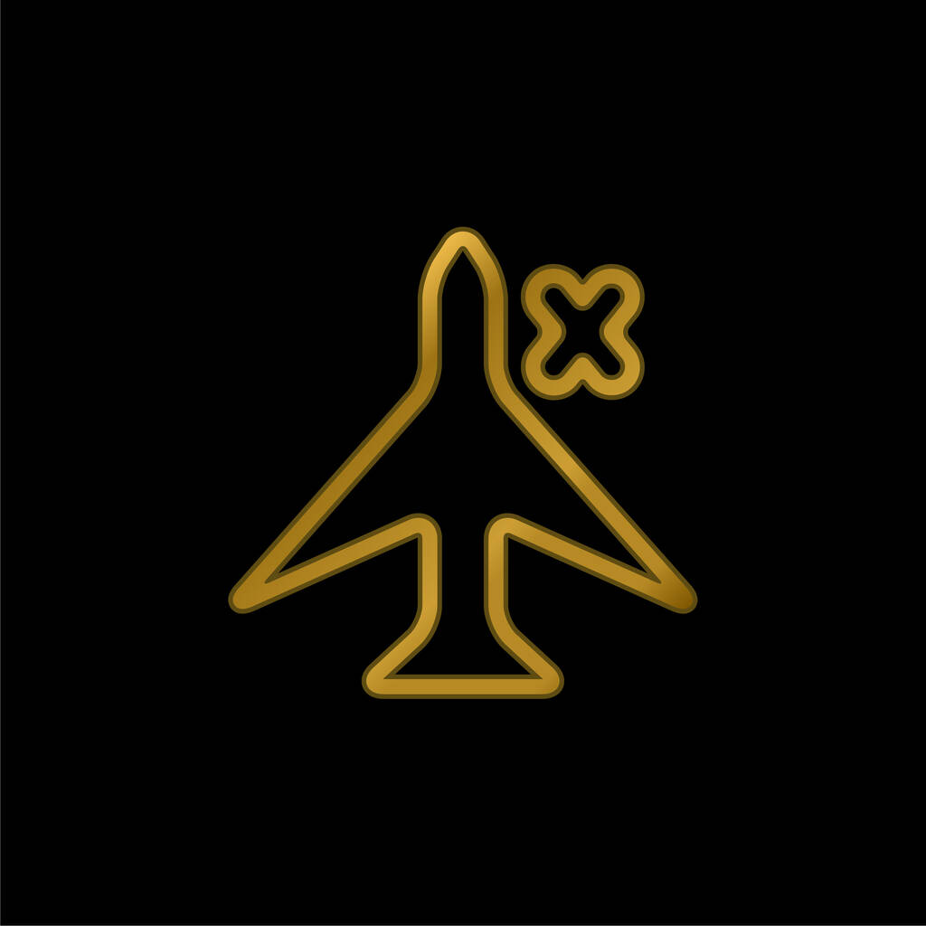 Flugzeug-Zeichen mit einem Kreuz für Telefon-Schnittstelle vergoldet metallisches Symbol oder Logo-Vektor - Vektor, Bild
