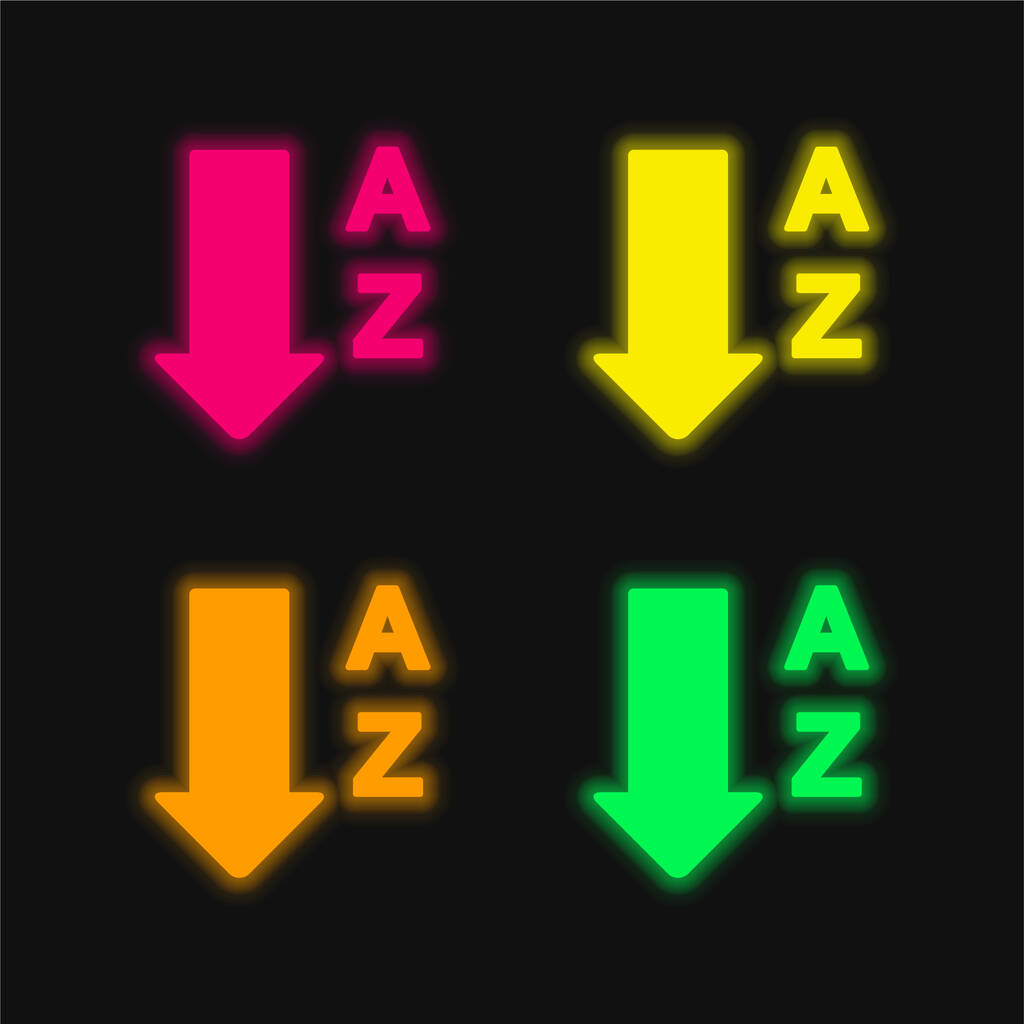 Orden alfabético De A A A Z cuatro colores brillante icono de vectores de neón - Vector, imagen
