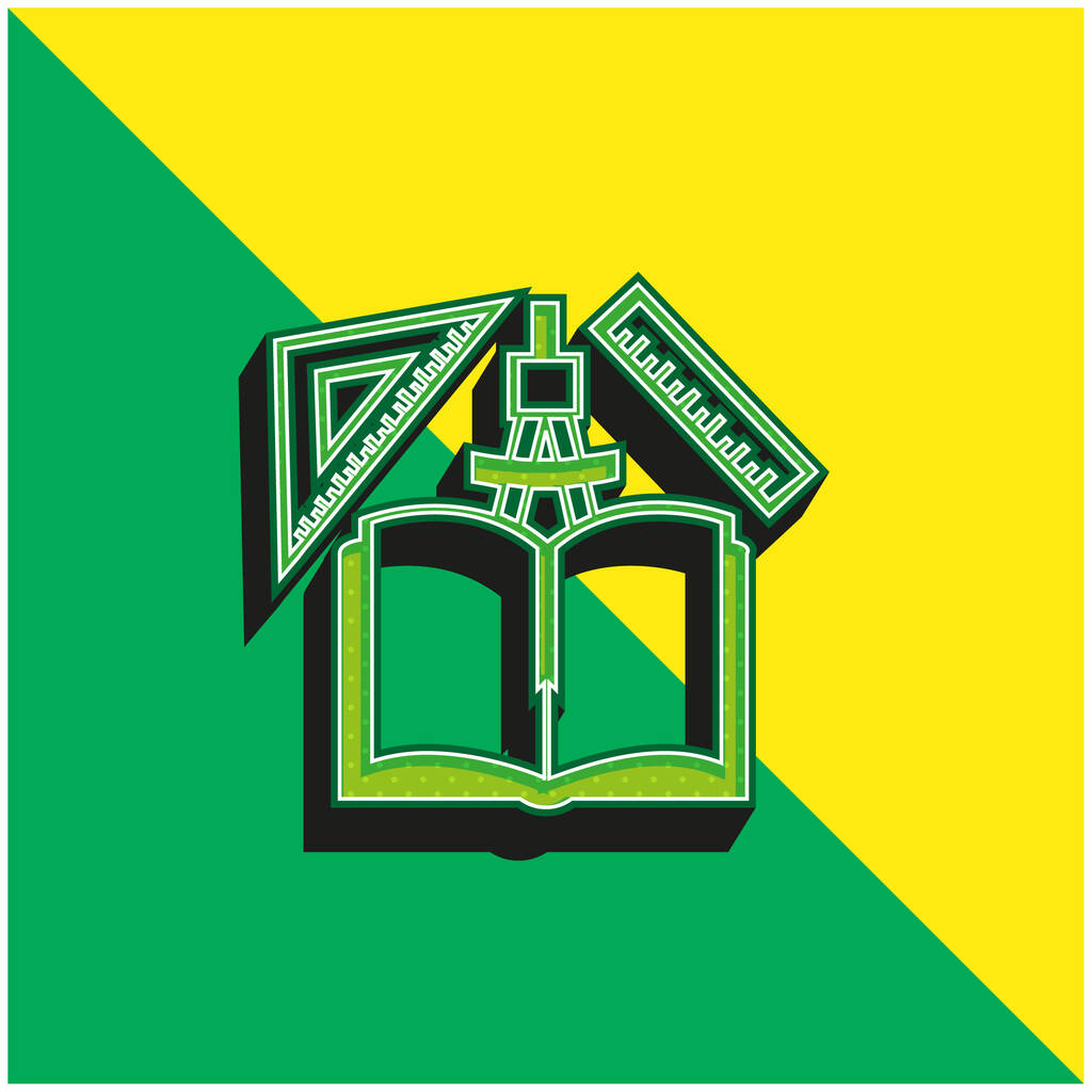 Könyv és matematika Anyagok Zöld és sárga modern 3D vektor ikon logó - Vektor, kép