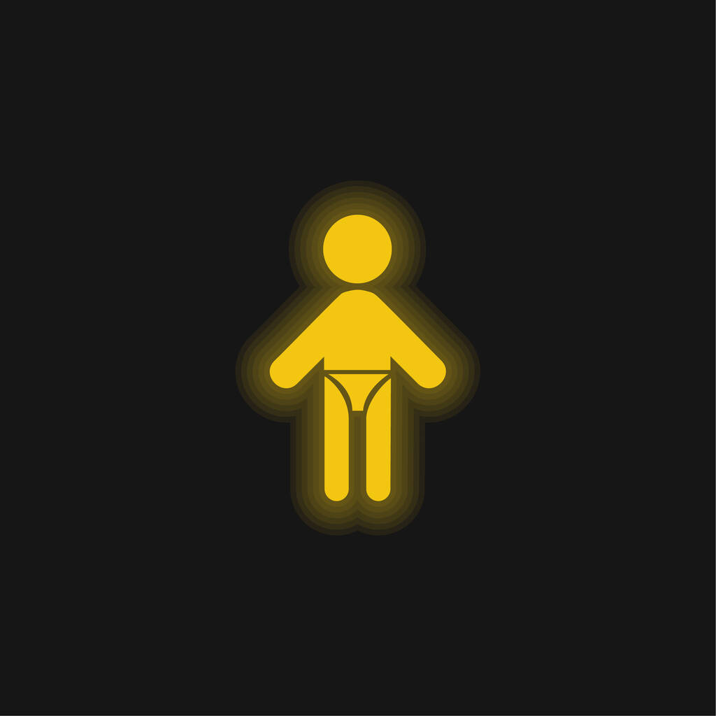 Dziecko z pieluchą żółty świecący neon ikona - Wektor, obraz