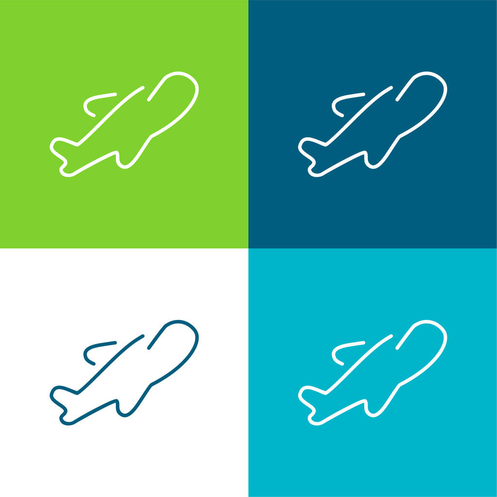 Avião Ultrathin Outline Plano quatro cores conjunto de ícones mínimos - Vetor, Imagem