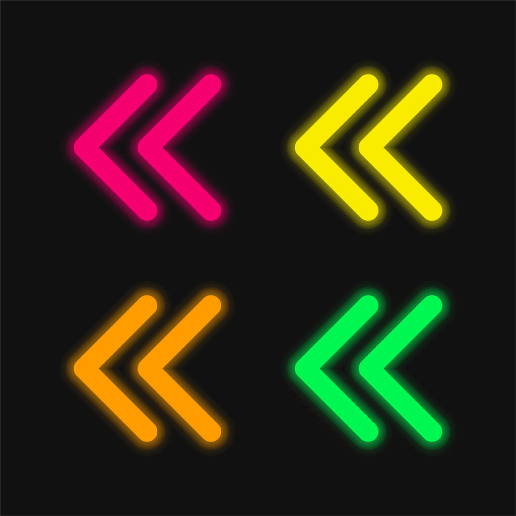 細い輪郭の矢印左側4色の輝くネオンベクトルアイコン - ベクター画像