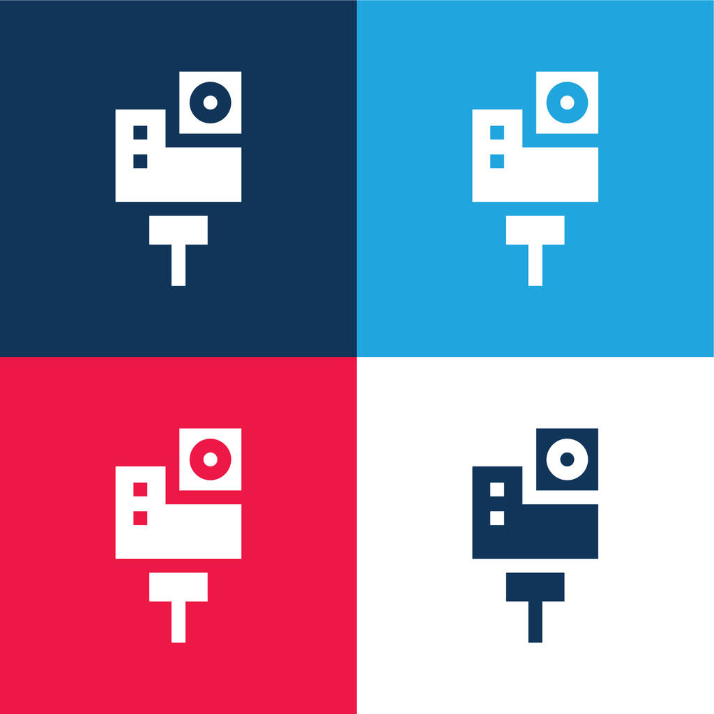 Action Camera azul e vermelho quatro cores conjunto de ícones mínimos - Vetor, Imagem