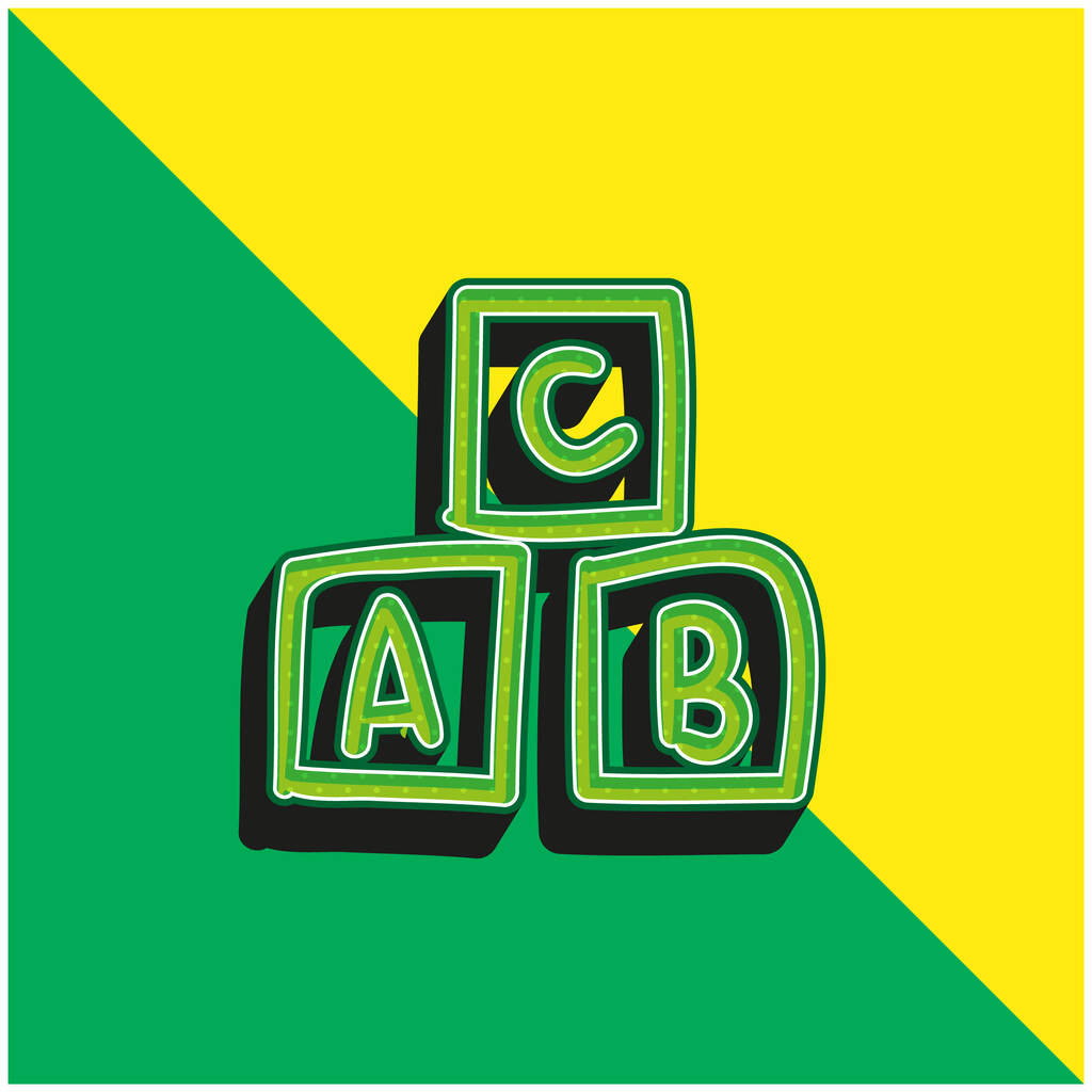Alfabeto Cubos Educativo Juguete Verde y amarillo moderno vector 3d icono logo - Vector, imagen