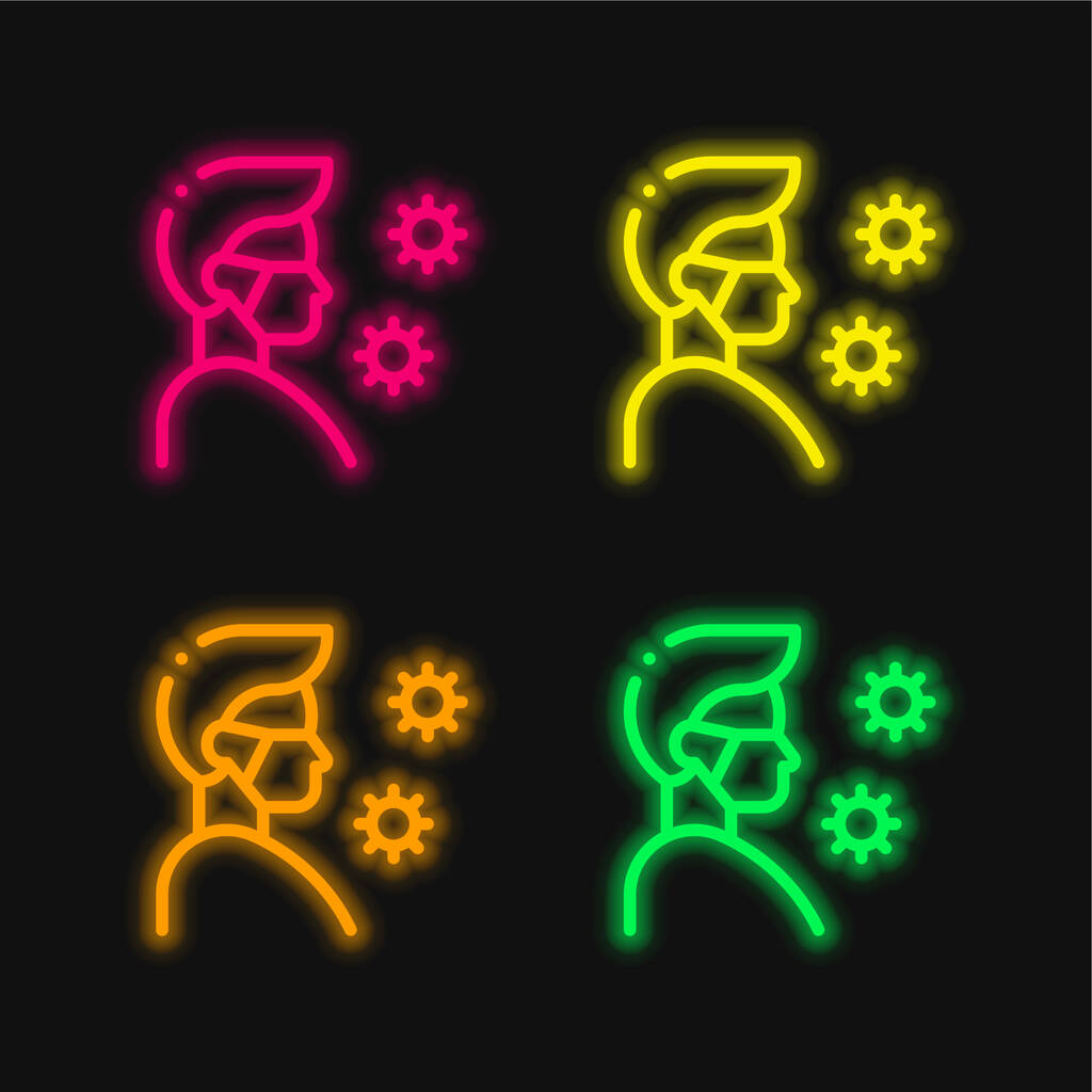 Antivirus de cuatro colores brillante icono del vector de neón - Vector, imagen