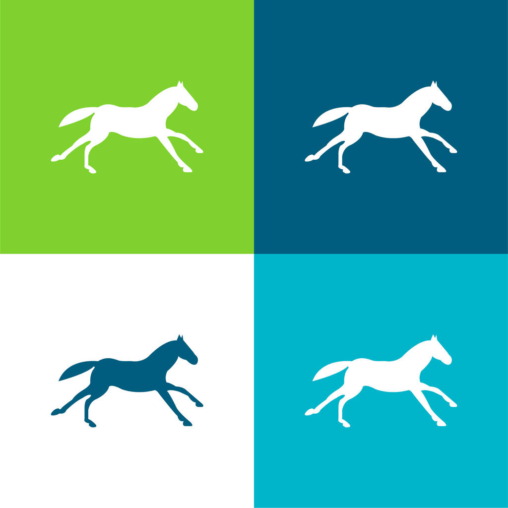 Μαύρο Running Horse Επίπεδη τέσσερις χρώμα ελάχιστο σύνολο εικονιδίων - Διάνυσμα, εικόνα