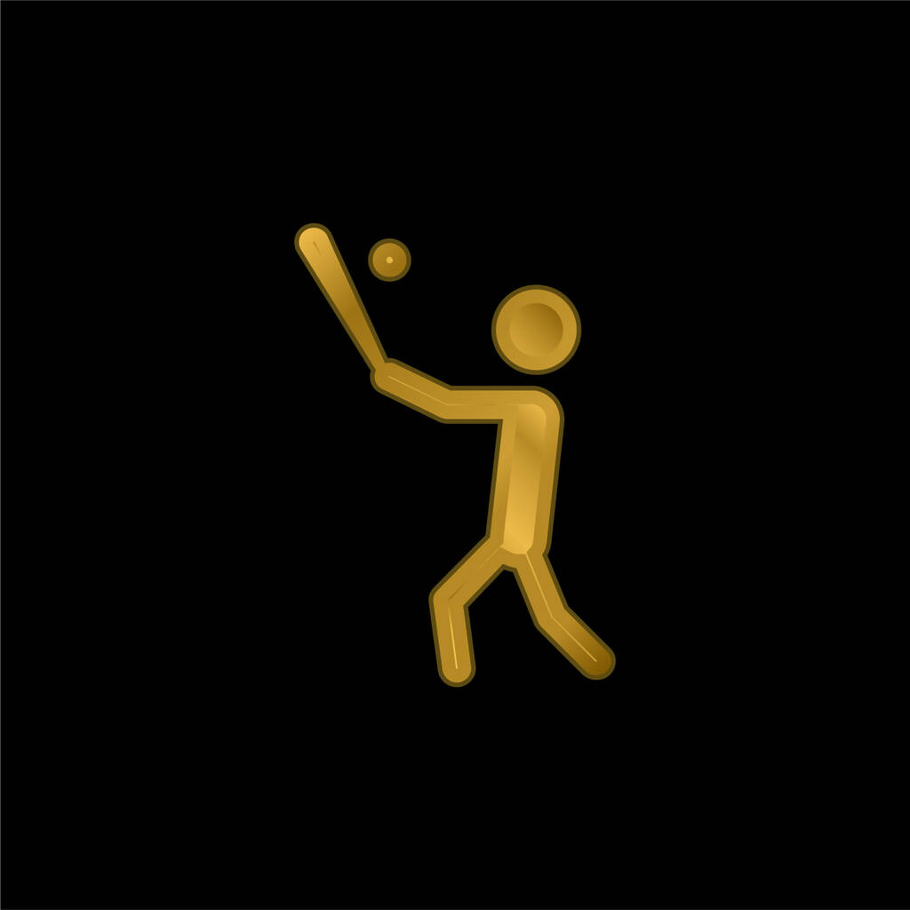 Baseball gracz z nietoperza uderzając piłkę złocone metaliczne ikona lub wektor logo - Wektor, obraz