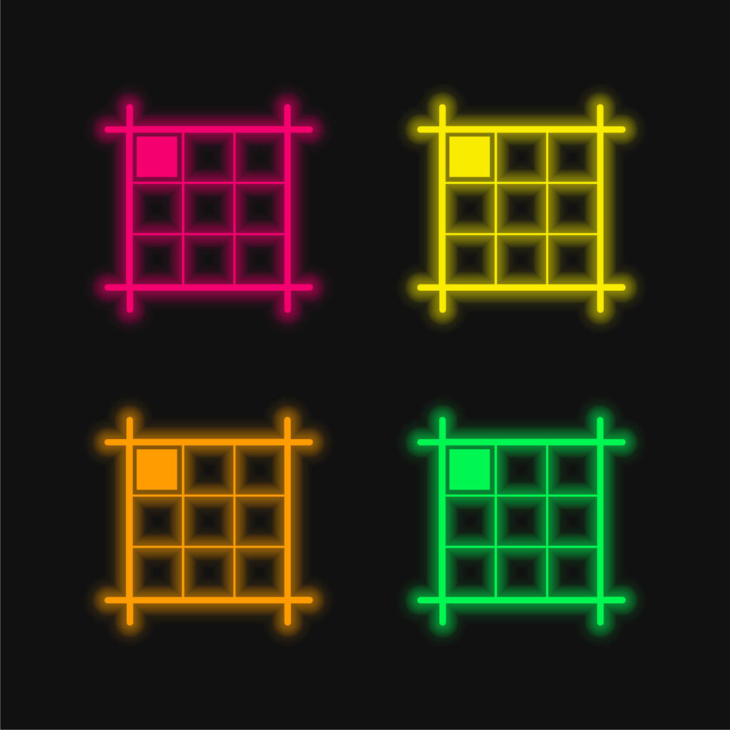 Dobozos elrendezése Mark az északnyugati irányban négy szín izzó neon vektor ikon - Vektor, kép
