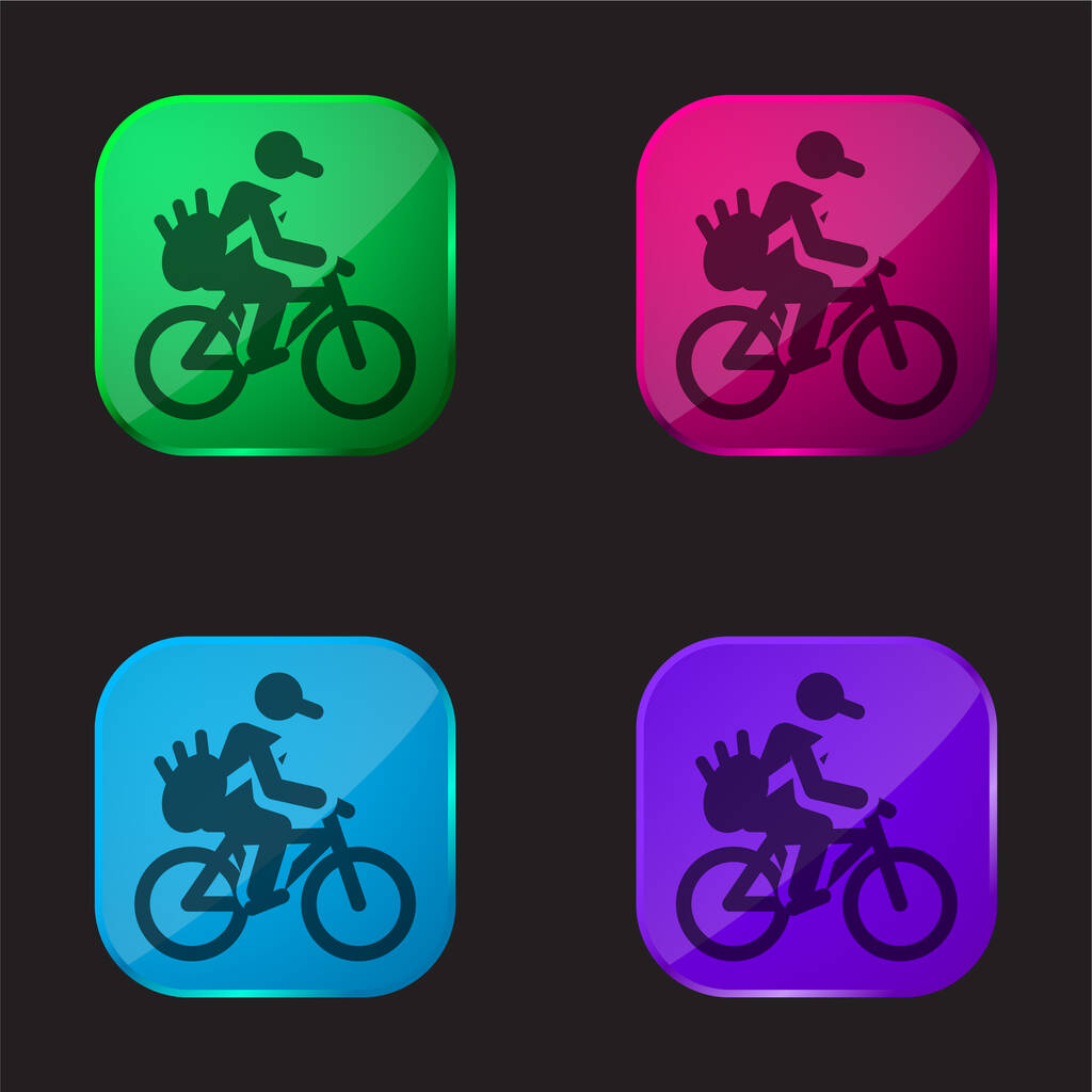 Fahrrad vier farbige Glasknopf-Symbol - Vektor, Bild
