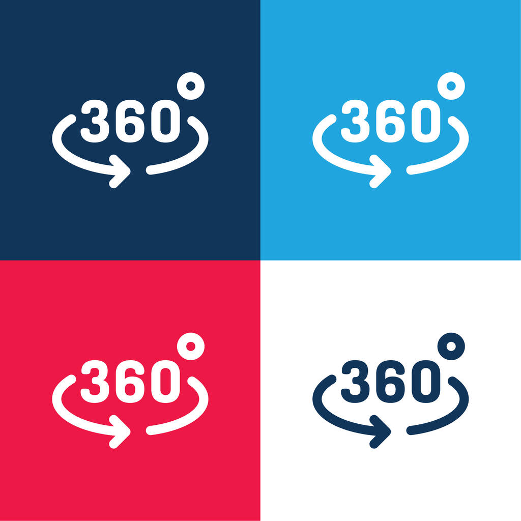 360 Degrees blue and red four color minimal icon set - Vector, Image