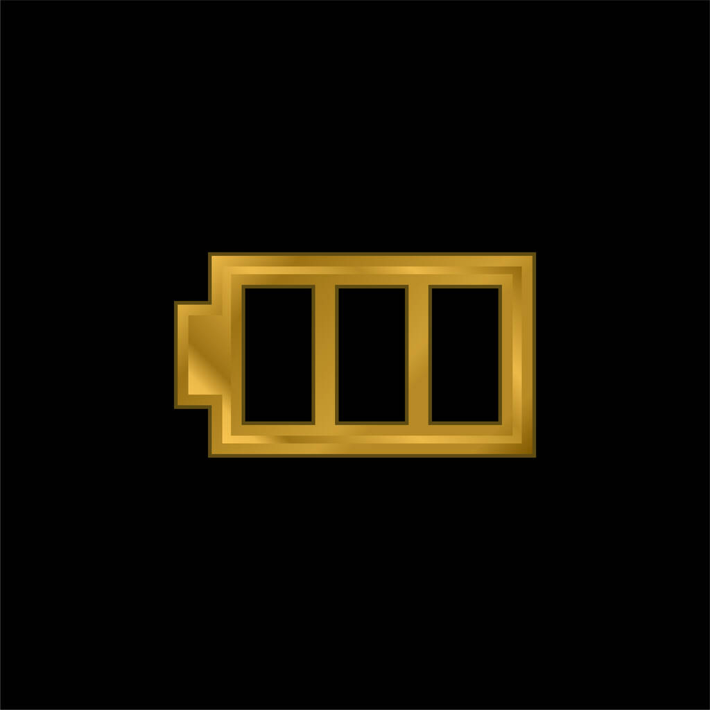 Imagen de la batería con tres áreas chapado en oro icono metálico o logo vector - Vector, Imagen