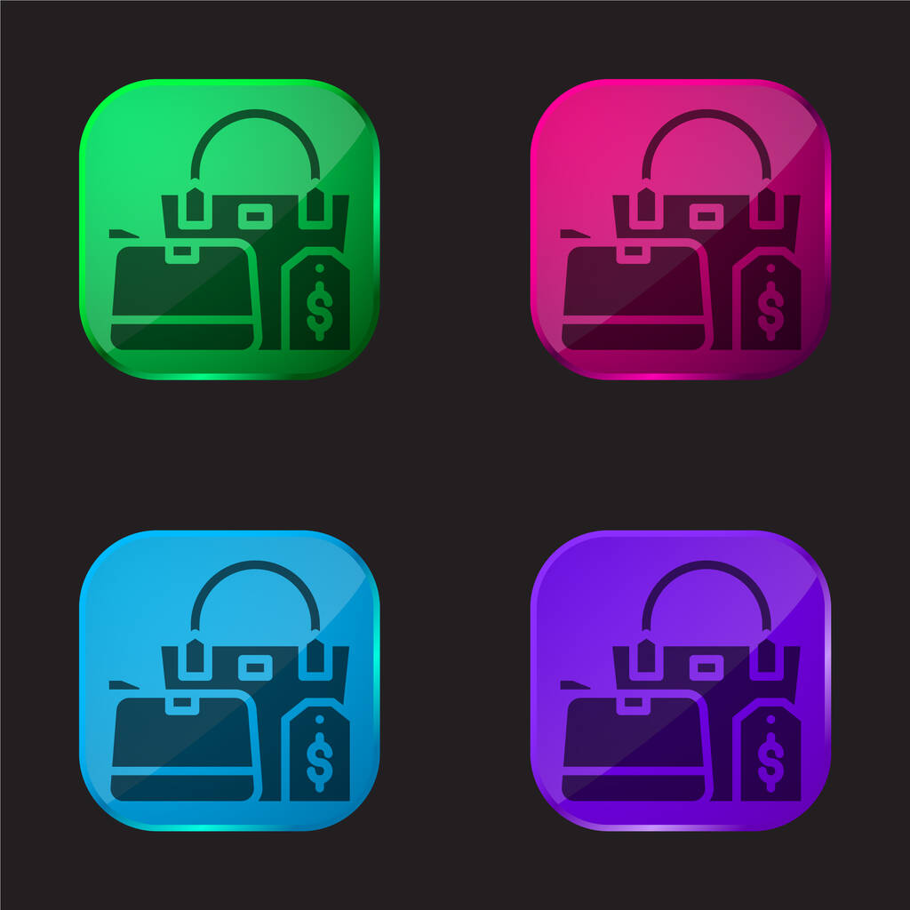 Táskák négy színű üveg gomb ikon - Vektor, kép