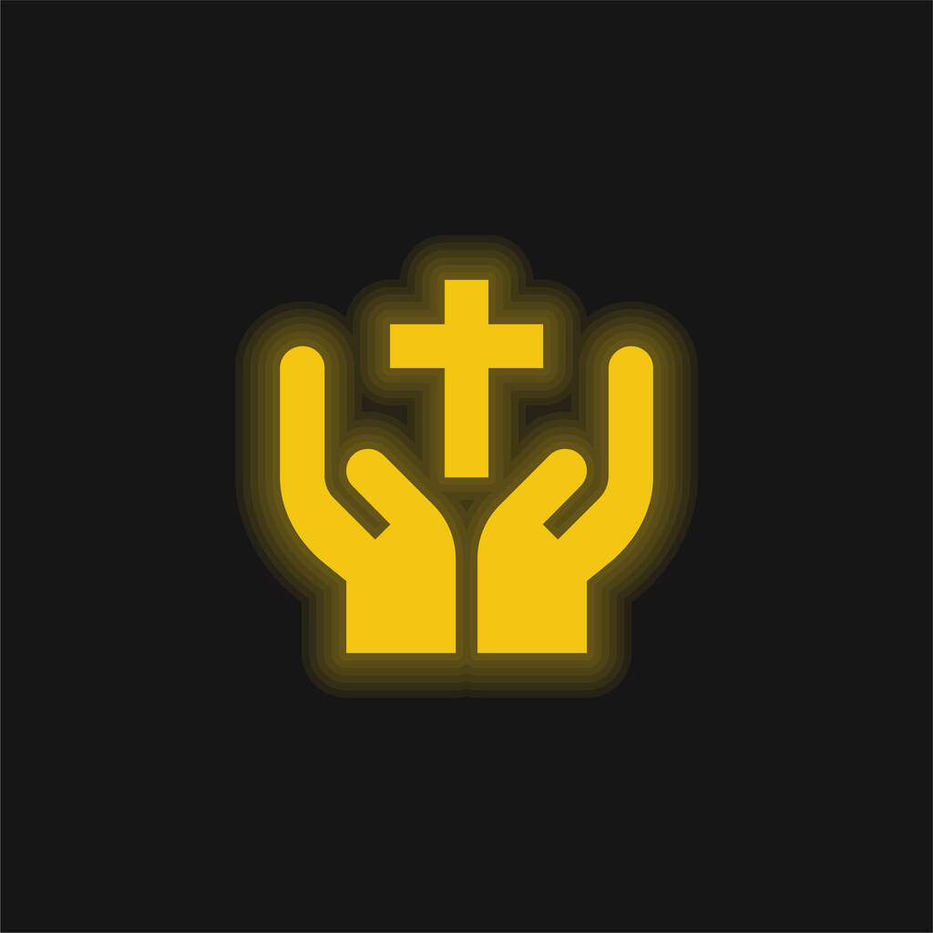 Áldott sárga izzó neon ikon - Vektor, kép
