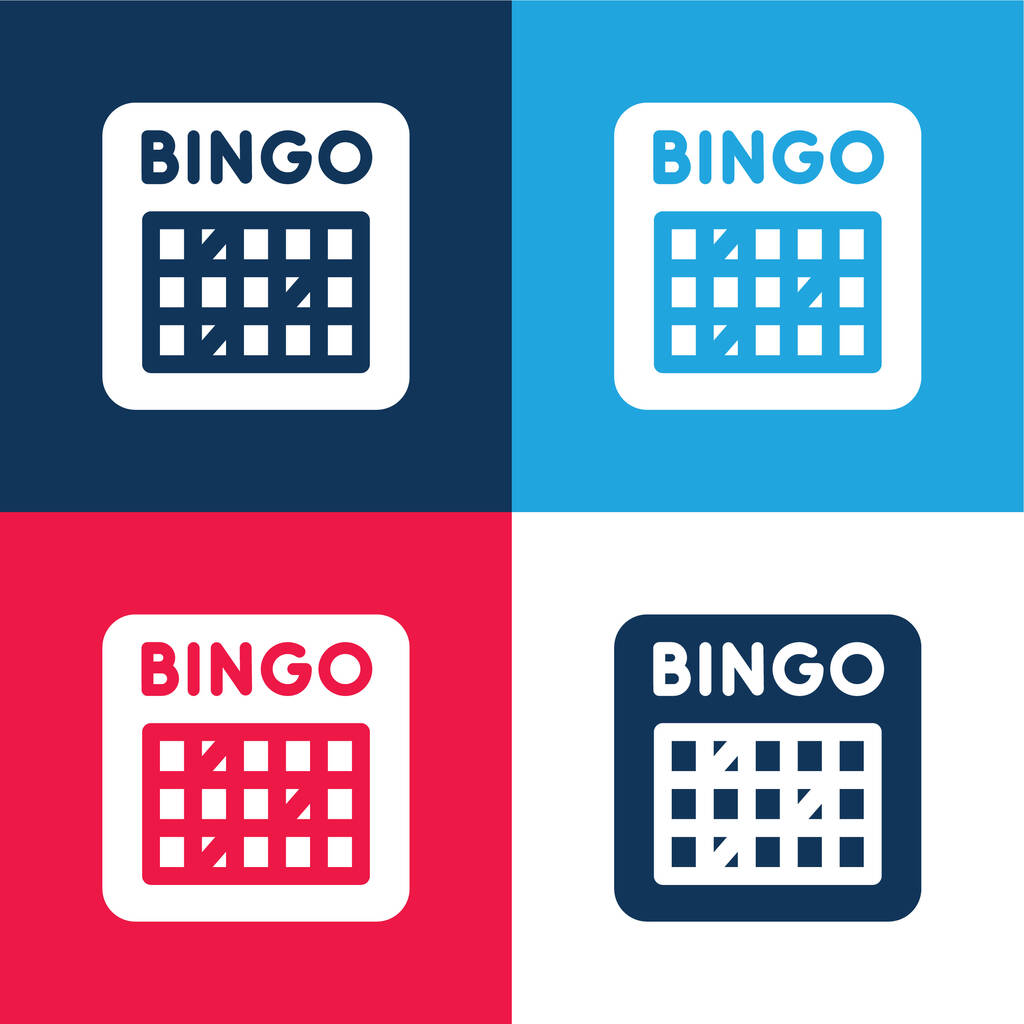 Bingo modrá a červená čtyři barvy minimální ikona nastavena - Vektor, obrázek
