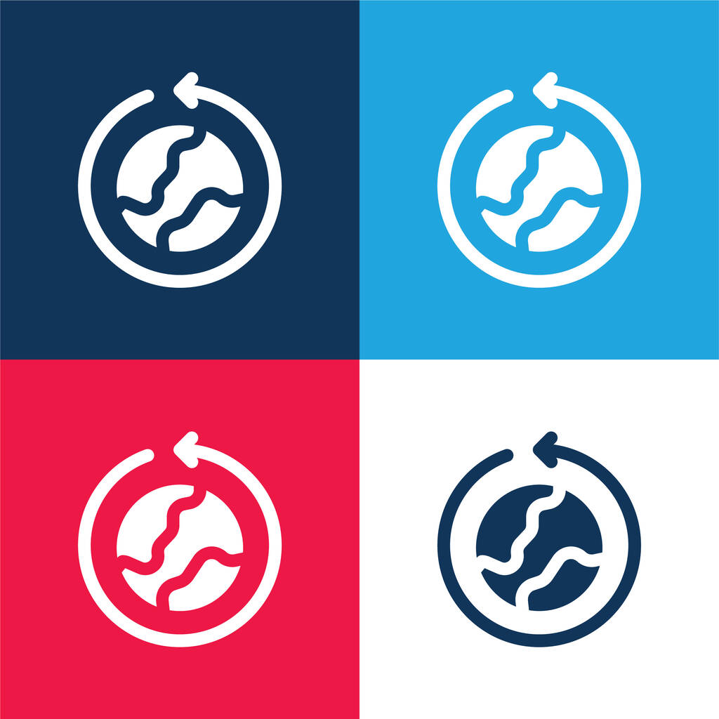 Autour du monde bleu et rouge quatre couleurs minimum icône ensemble - Vecteur, image