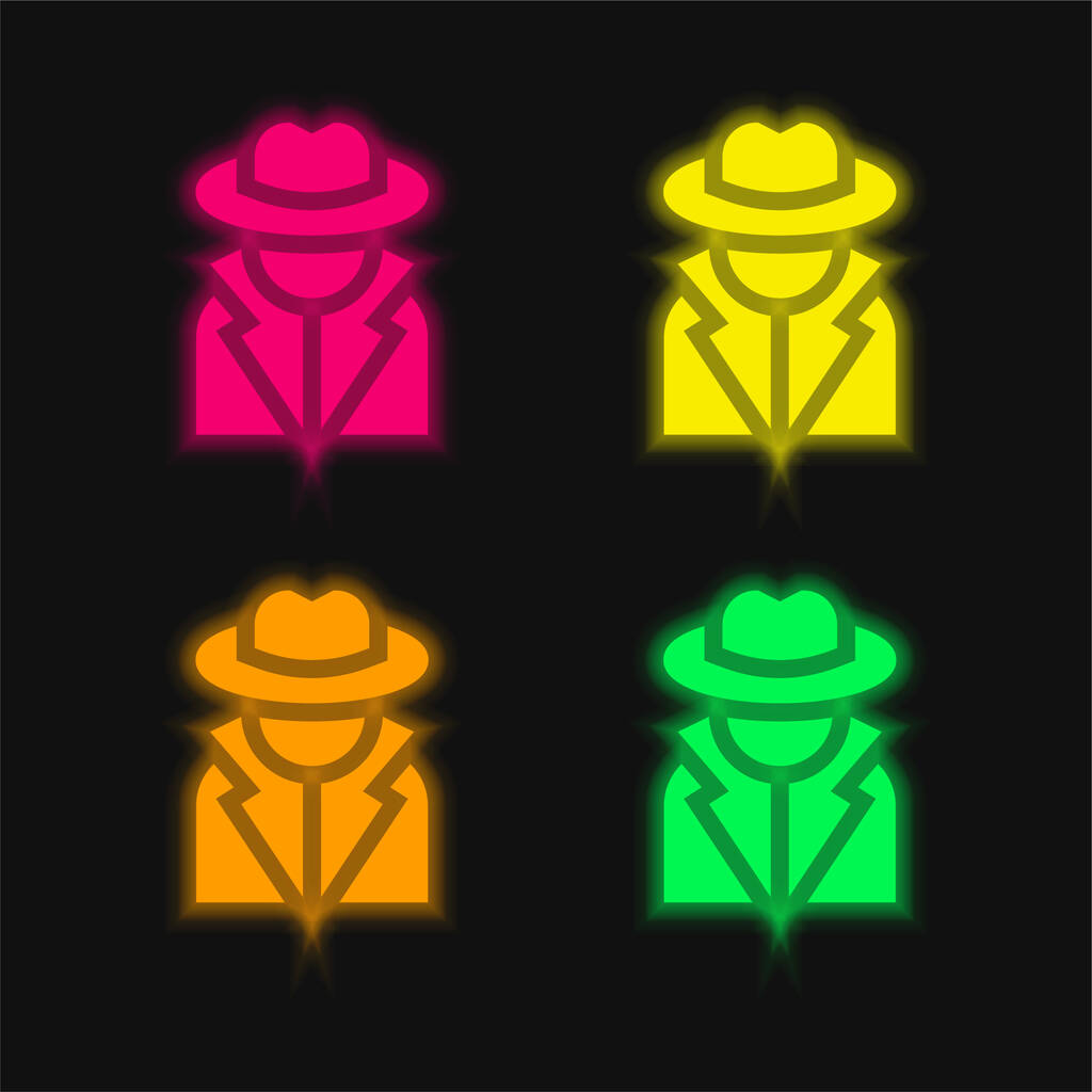 Annonyme leuchtende Neon-Vektorsymbole in vier Farben - Vektor, Bild