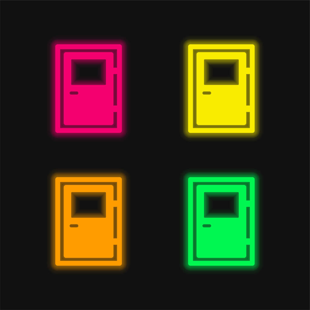 Puerta grande de cuatro colores brillante icono de vectores de neón - Vector, imagen