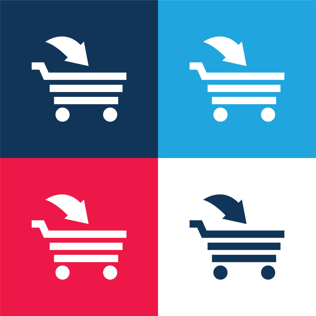 Adicionar ao carrinho de compras Interface comercial Símbolo azul e vermelho quatro cores conjunto de ícones mínimos - Vetor, Imagem