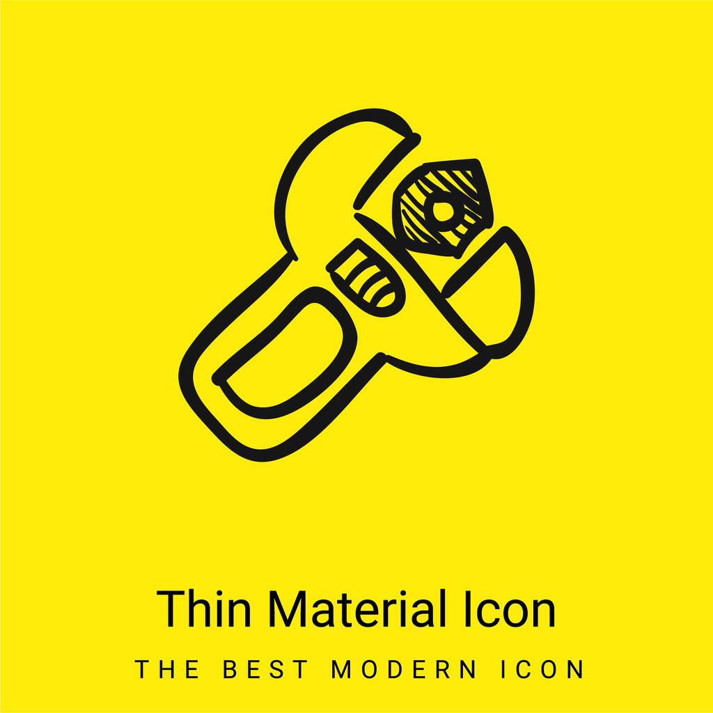 Ferramenta desenhada à mão chave ajustável ícone de material amarelo brilhante mínimo - Vetor, Imagem