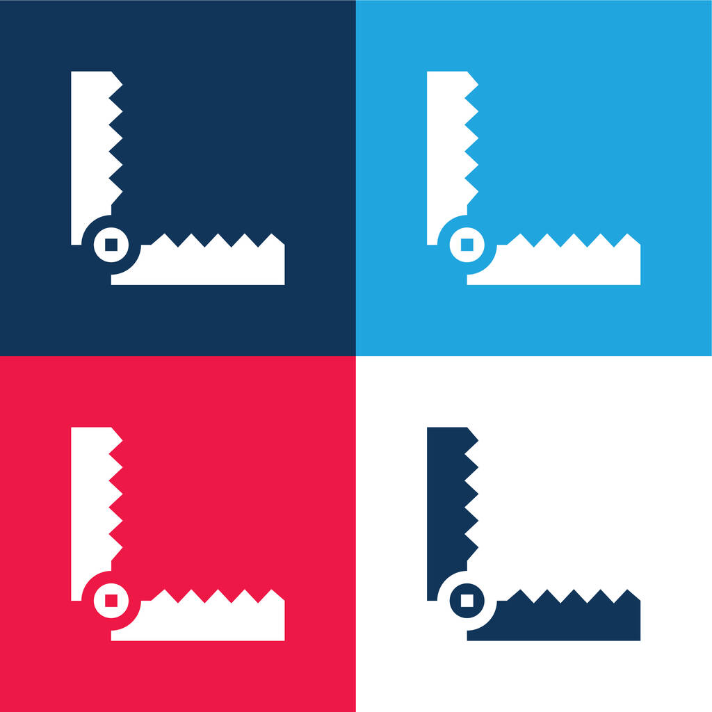 Trampa de oso azul y rojo conjunto de iconos mínimo de cuatro colores - Vector, Imagen