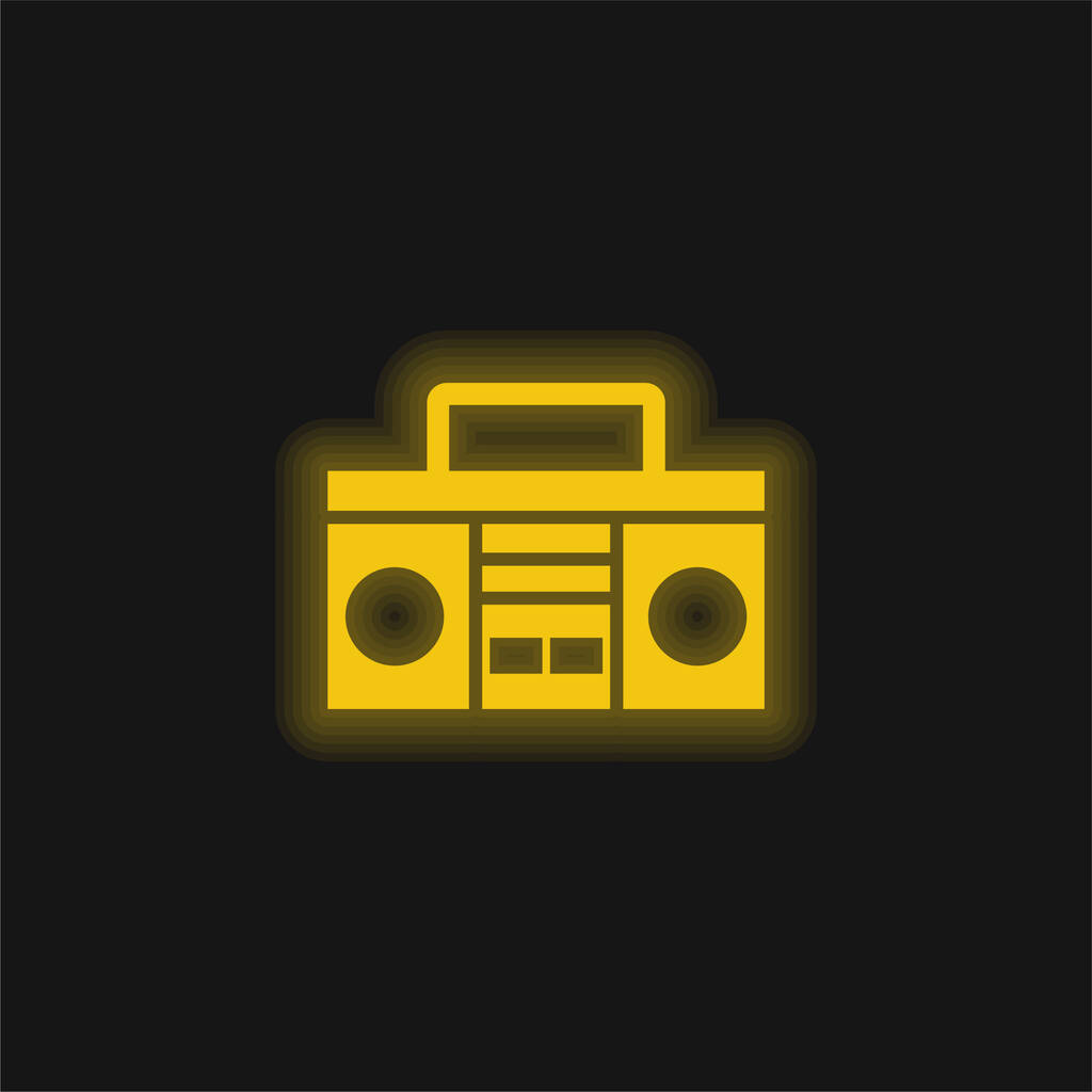 Boom Box fogantyú sárga izzó neon ikon - Vektor, kép