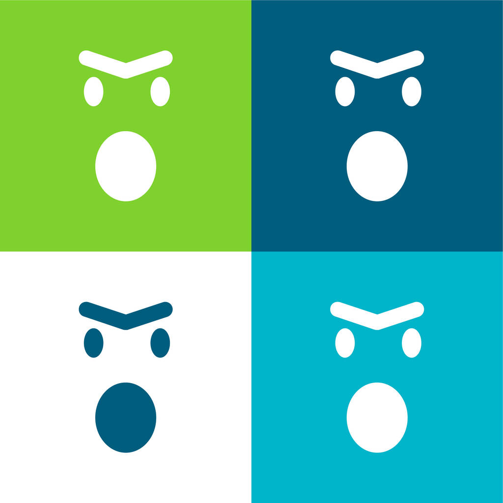 Rozzlobený emotikonový obličej s otevřenými ústy v zaobleném čtvercovém obrysu Flat čtyři barvy minimální ikona nastavena - Vektor, obrázek