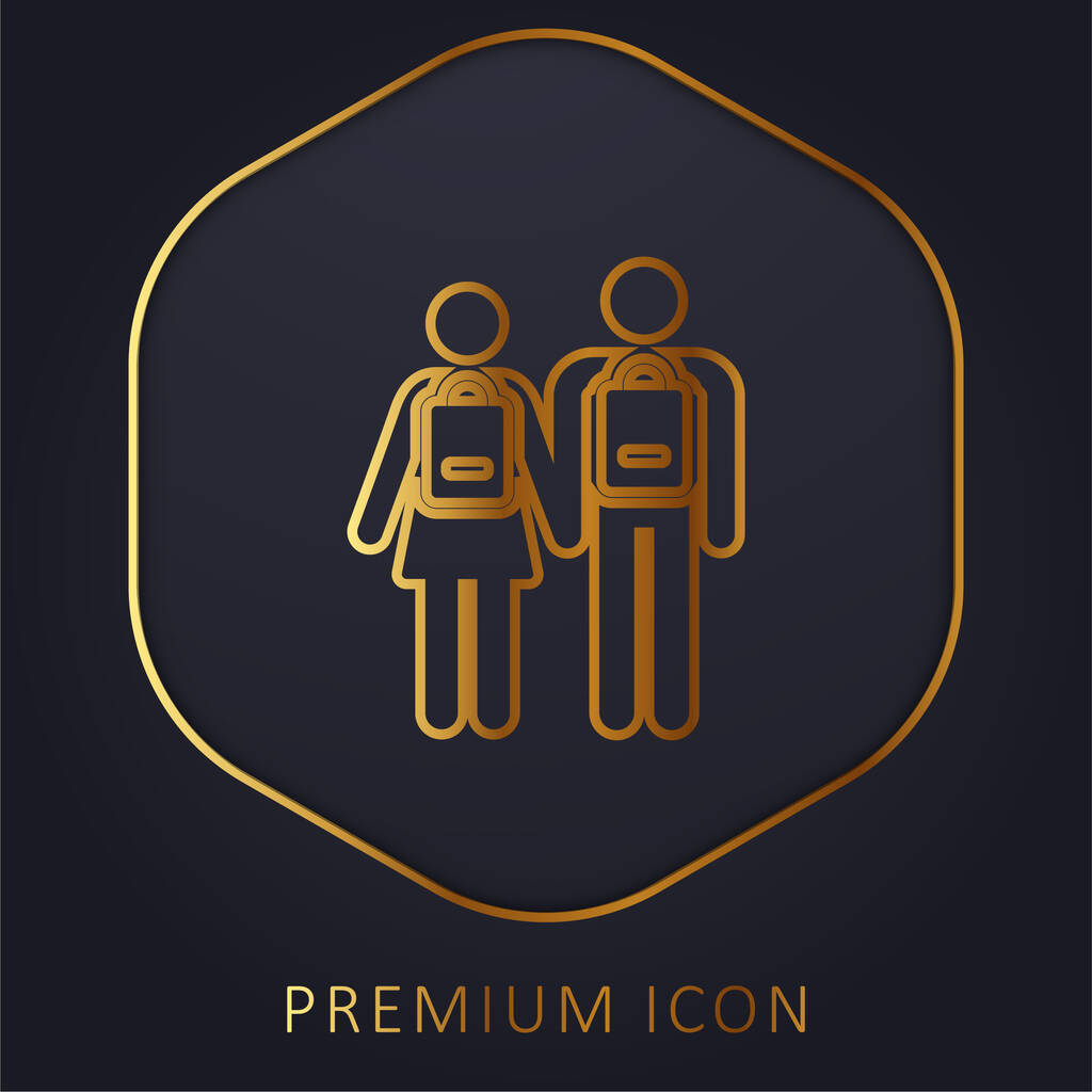Logotipo o icono premium de línea dorada para mochileros - Vector, Imagen