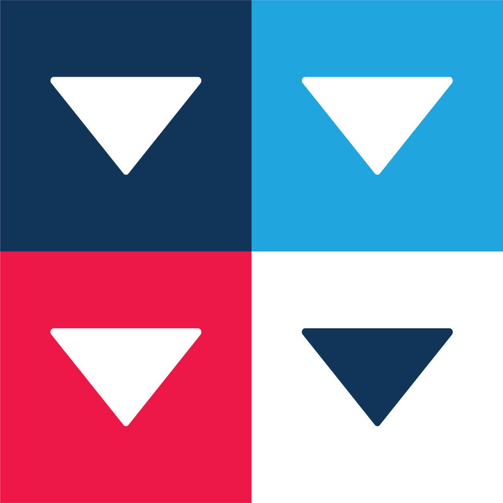 Arrow Down Πλήρωσε το μπλε τρίγωνο και κόκκινο τεσσάρων χρωμάτων ελάχιστο σύνολο εικονιδίων - Διάνυσμα, εικόνα