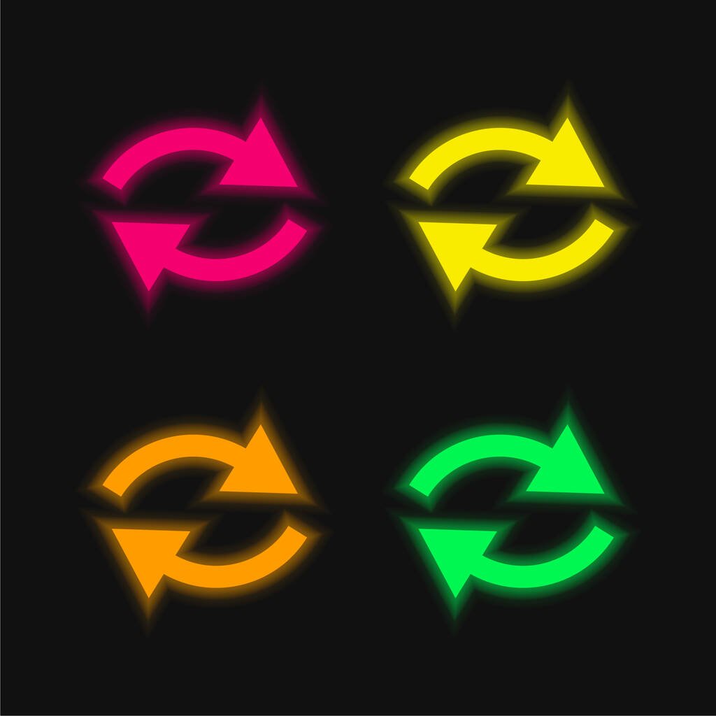Frecce Coppia quattro colori luminosi icona vettoriale al neon - Vettoriali, immagini