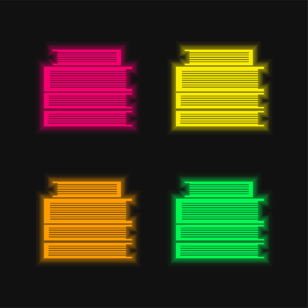 Βιβλία Στοίβα τεσσάρων χρωμάτων λαμπερό εικονίδιο διάνυσμα νέον - Διάνυσμα, εικόνα