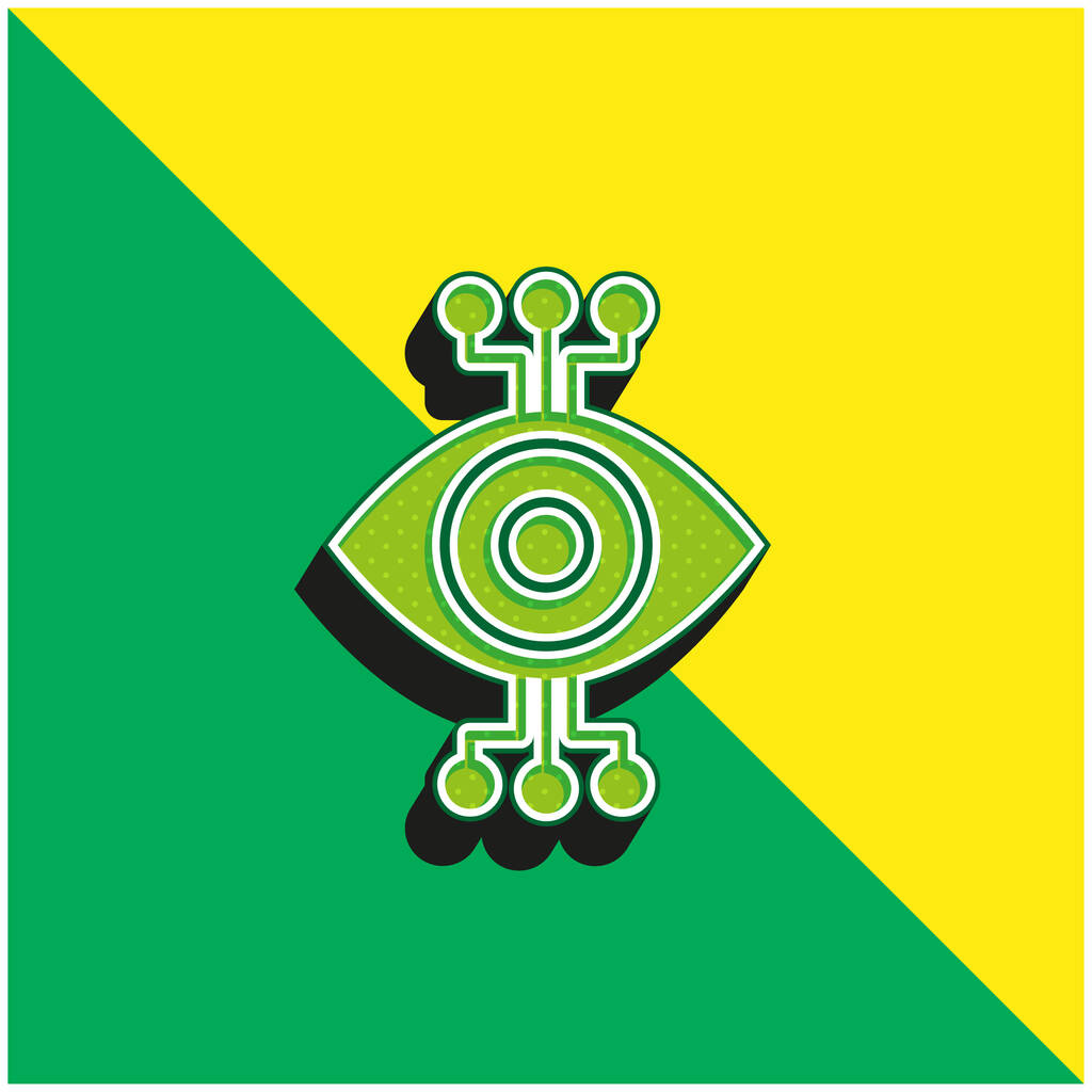 Ojo biónico verde y amarillo moderno vector 3d icono logotipo - Vector, imagen