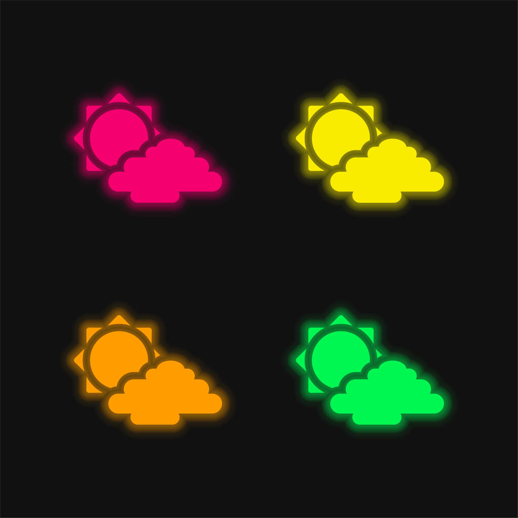 Big Sun i chmura cztery kolory świecące neon wektor ikona - Wektor, obraz