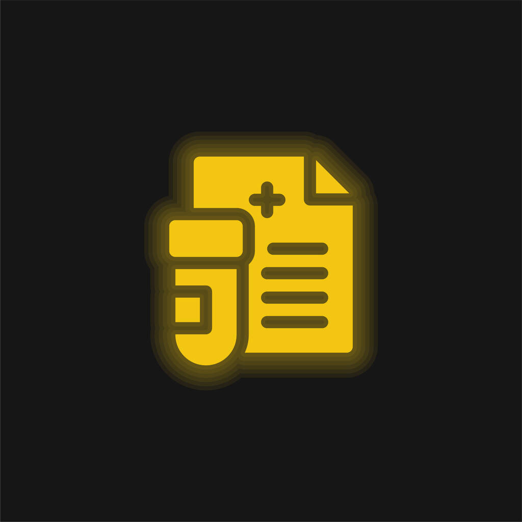 Badanie krwi żółta świecąca ikona neonu - Wektor, obraz